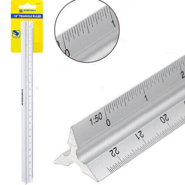 Pro 12" 300mm Triangular Aluminum Ruler Tri-Scale Metal Ruler Architect Engineer - Best Deals 786 UK