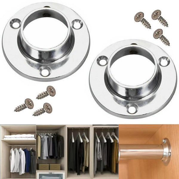 STRONG 25mm CHROME RAIL BRACKETS Round Cupboard Pole Wardrobe End Replacement - Best Deals 786 UK