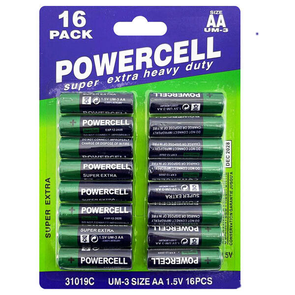 16 x Powercell AA Battery 1.5V Heavy Duty Batteries Value Pack Super Extra - Best Deals 786 UK