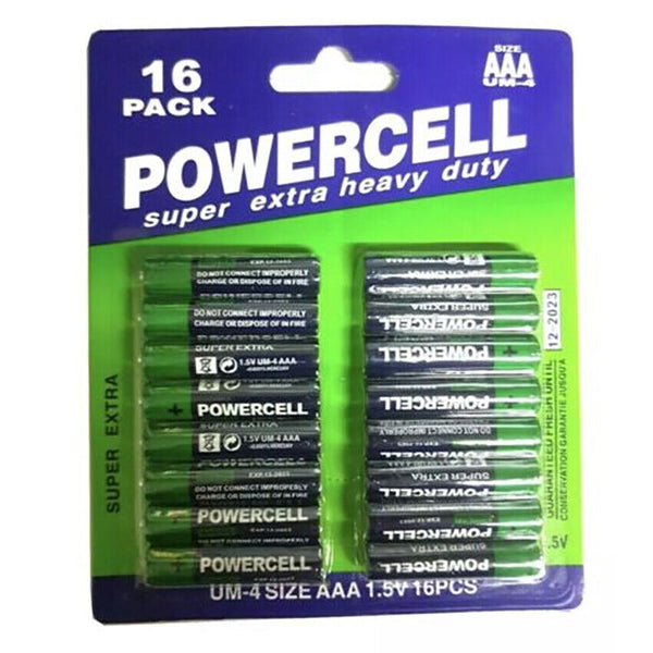 16 x Powercell AAA Battery 1.5V Heavy Duty Batteries Value Pack Super Extra - Best Deals 786 UK