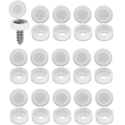 WHITE Plastic Hinged Screw Covers with Snap on Cap for Wood Screws Cover Caps. - Best Deals 786 UK