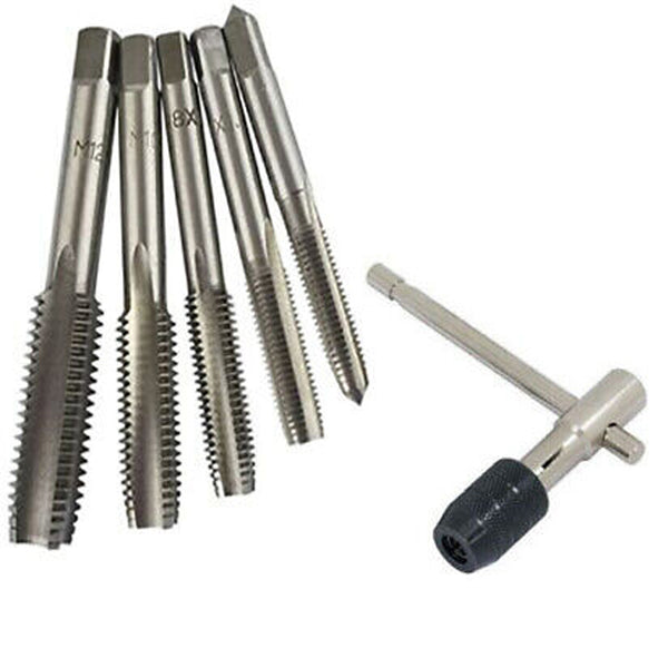6pcs Hand Tap Set Screw Thread Taps T-Wrench Reamer M6-M12 Twist Drill Bit. - Best Deals 786 UK