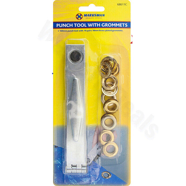 160mm Eyelet PUNCH TOOL WITH GROMMETS Brass Eyelets Gold 10mm washers UK. - Best Deals 786 UK