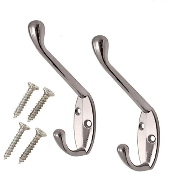 Polished Chrome Metal Double Hat & Coat Hooks, Door ,Wall Robe Dress Hanger. - Best Deals 786 UK