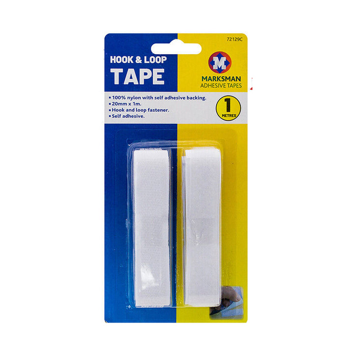 Self-adhesive similar to Valcro Hook & Loop Tape Strip 20mm x 1M White & Black. - Best Deals 786 UK