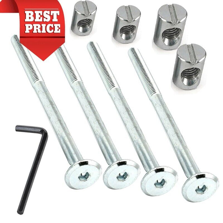 Baby Cot Screws M6 Bunk Bed Screws - 120mm Bolt & 14mm Cross Dowel Nut Pack of 4 - Best Deals 786 UK