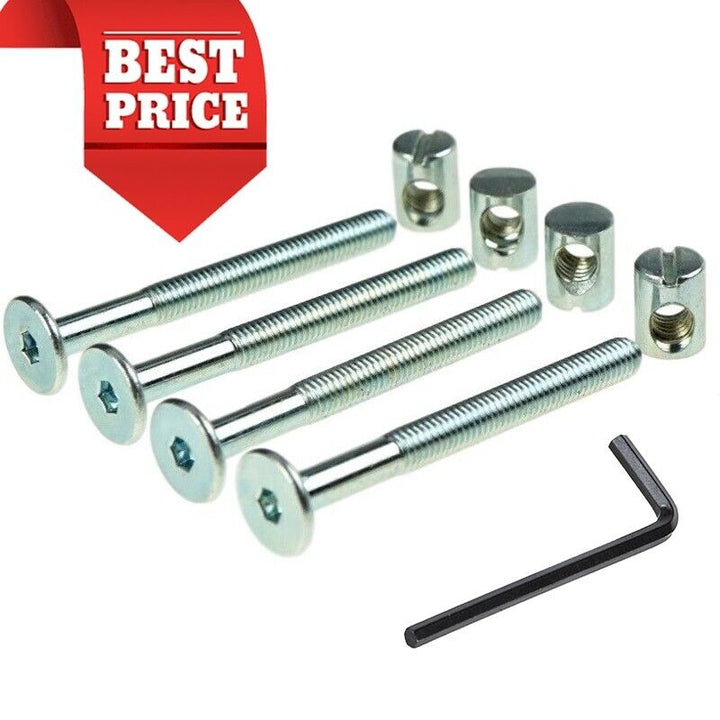 Baby Cot Screws M6 Bunk Bed Screws - 120mm Bolt & 14mm Cross Dowel Nut Pack of 4 - Best Deals 786 UK