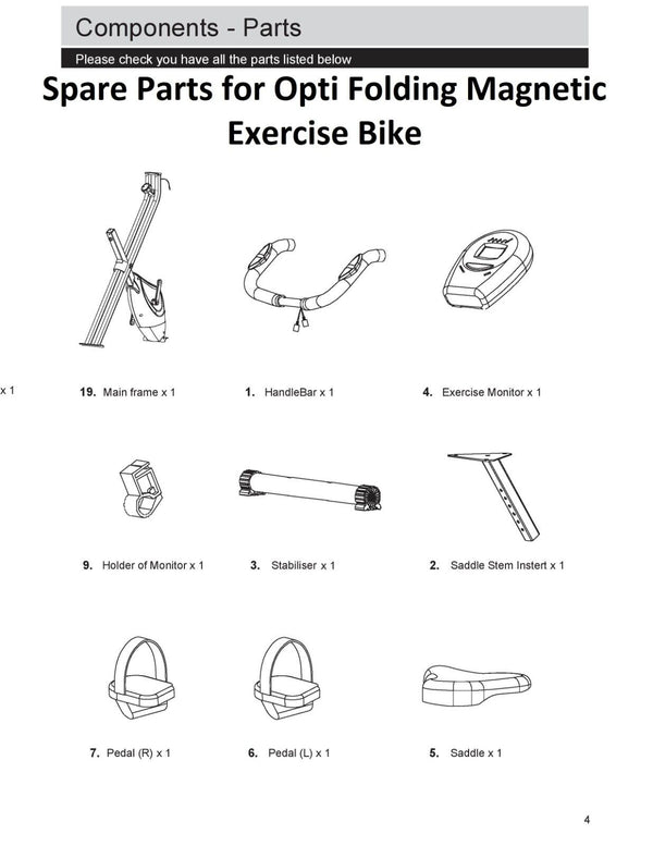 Spare Parts for Opti Folding Magnetic Exercise Bike 3990. - Best Deals 786 UK