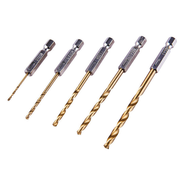 5PC 1/4" TIN COATED HSS DRILL BIT SET 1.5-4.8MM TITANIUM HIGH SPEED TREATED HEX - Best Deals 786 UK