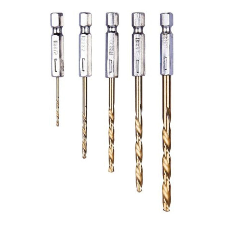 5PC 1/4" TIN COATED HSS DRILL BIT SET 1.5-4.8MM TITANIUM HIGH SPEED TREATED HEX - Best Deals 786 UK