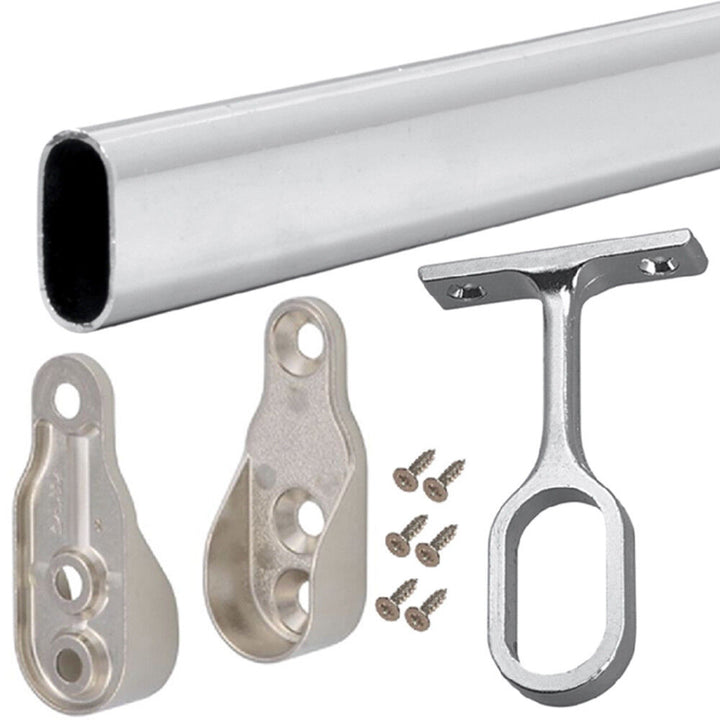 Wardrobe Rail Chrome Hanging Oval Rails Cut To Size - Free Pre Ends With Screws - Best Deals 786 UK