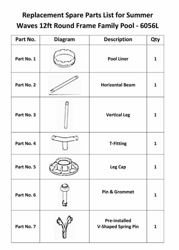 Spare Parts for Summer Waves 10ft -12ft Round Frame Family Swimming Pool Parts - Best Deals 786 UK