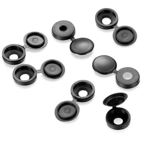 Black Plastic Hinged Screw Covers with Snap on Cap for Wood Screws Cover Caps - Best Deals 786 UK