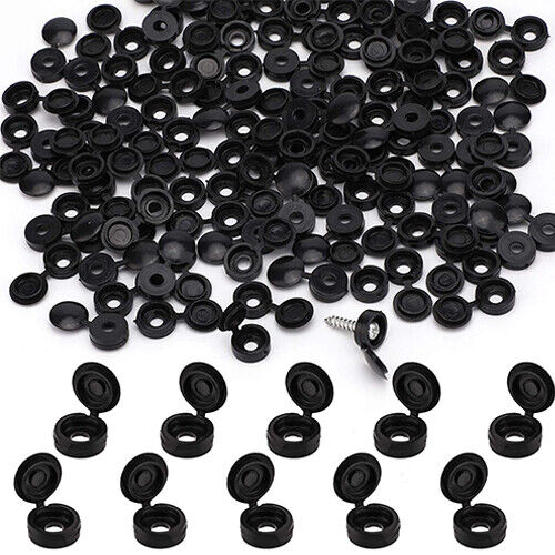 Black Plastic Hinged Screw Covers with Snap on Cap for Wood Screws Cover Caps - Best Deals 786 UK