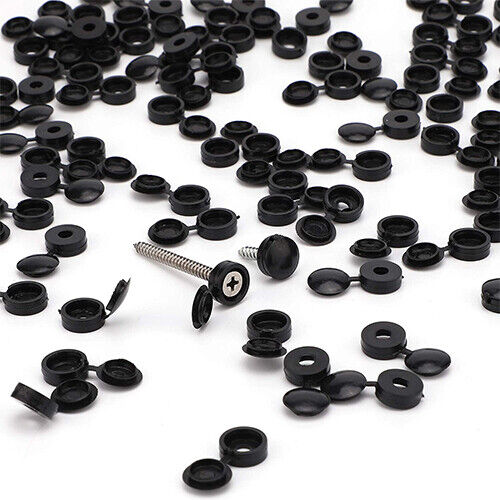 Black Plastic Hinged Screw Covers with Snap on Cap for Wood Screws Cover Caps - Best Deals 786 UK